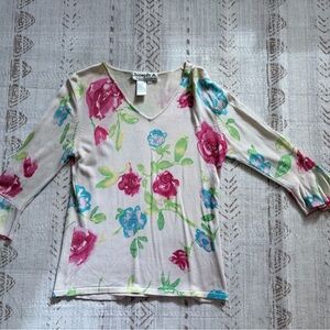 Jos. A. Bank 100% Silk Floral Blouse - Rose, Teal, Lime